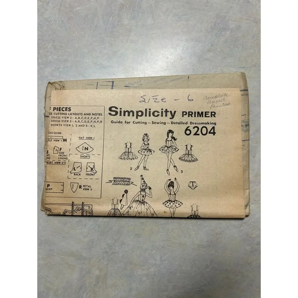 Vintage 1965 Simplicity Primer Pattern #6204 Girls Ballet Costumes Size 6